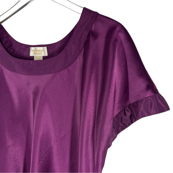 VICTORIA SECRET Vintage Gold Label Plum Purple Satin Short Sleeve Nightgown M/L - Picture 2 of 5